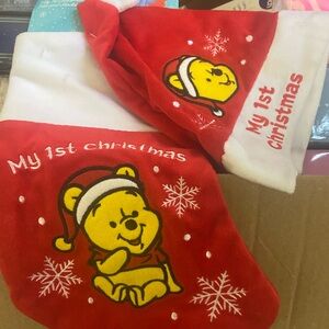 Baby NB Disney Winnie Pooh My 1st Christmas Hat and Stocking Set New